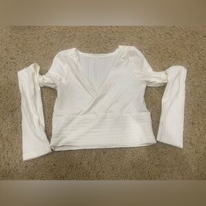 SHEIN White Ribbed Long Sleeve Fitted Top Size XS Stretch Minimalist Basic